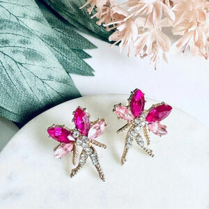 2/$30🌵 Fairy Butterfly Ballerina Wings Pink Crystal Rhinestones Earrings NEW